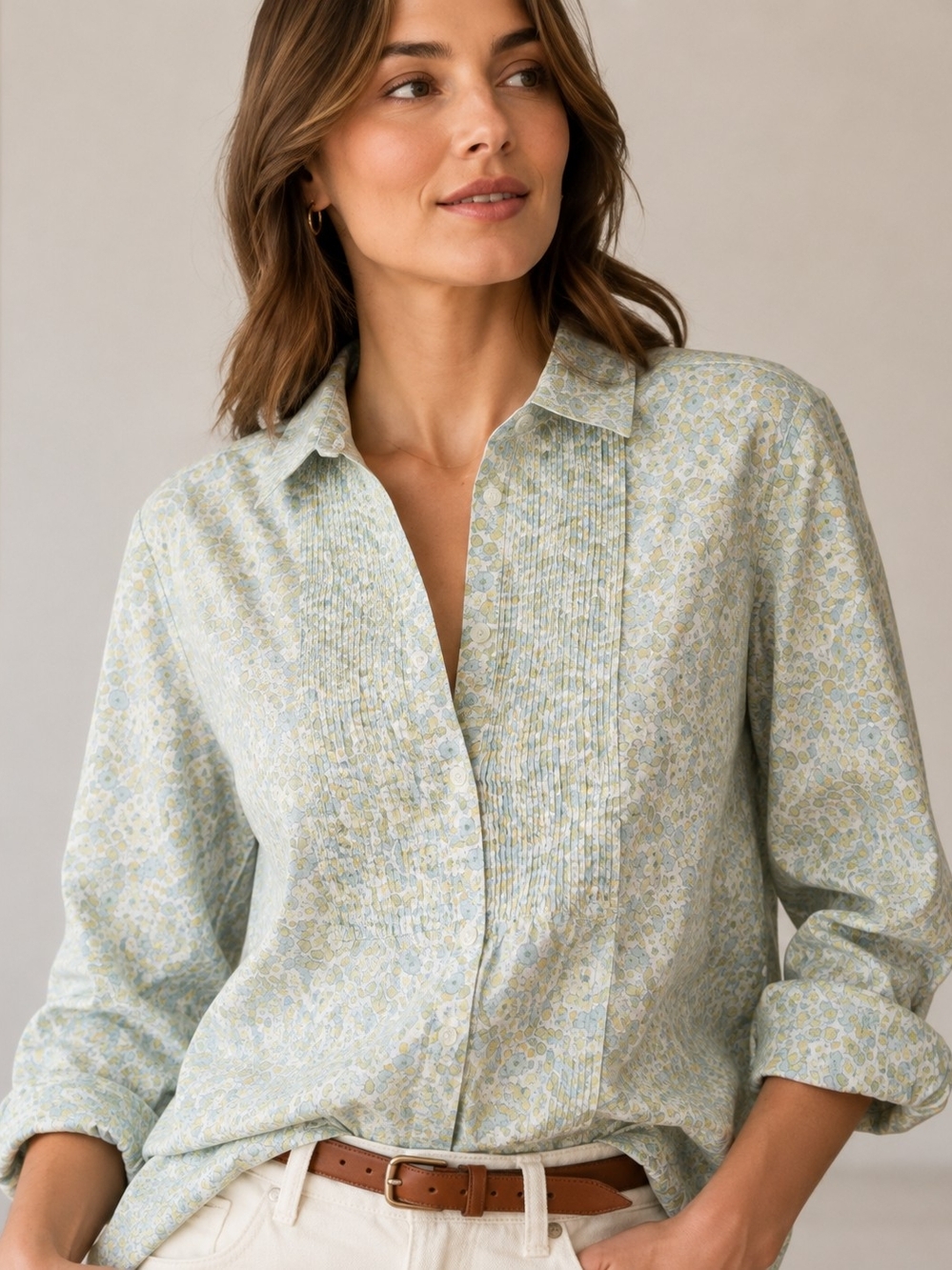GAP Floral Pintuck Cotton Button Down Blouse Size L Cottagecore Prairie